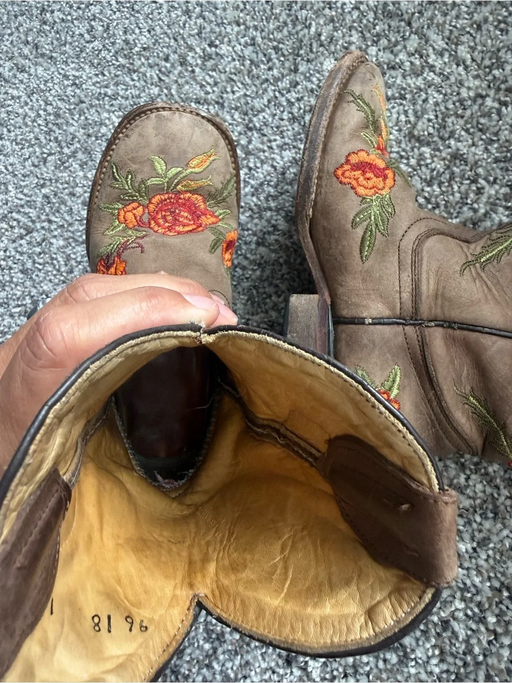 Kids Brown Embroidered Floral Western Boots